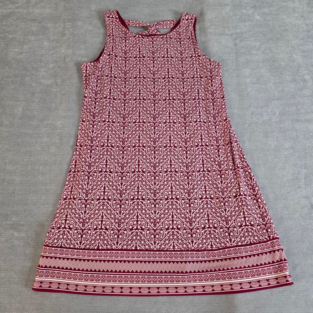 Magnolia Grace Shift Dress‎ Womens L Burgundy White Geometric Keyhole Stretchy